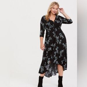 Torrid Black Floral Hi-Lo Challis Dress